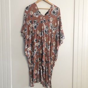Final Touch Oversized Flowy Poncho / Swim Coverup - Pink White Yellow - Small